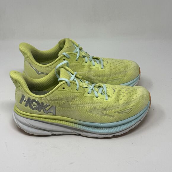 Hoka One One Clifton 9 Womens 9.5 M Yellow Blue Running Walking Shoes Sneakers - Picture 3 of 16